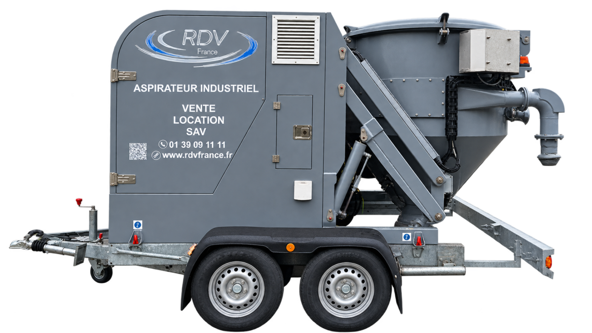 DG25 | Aspirateur industriel sur remorque – Trémie 500 L – Diesel 23,2 kW / Électrique 22 kW Centrales d'aspiration